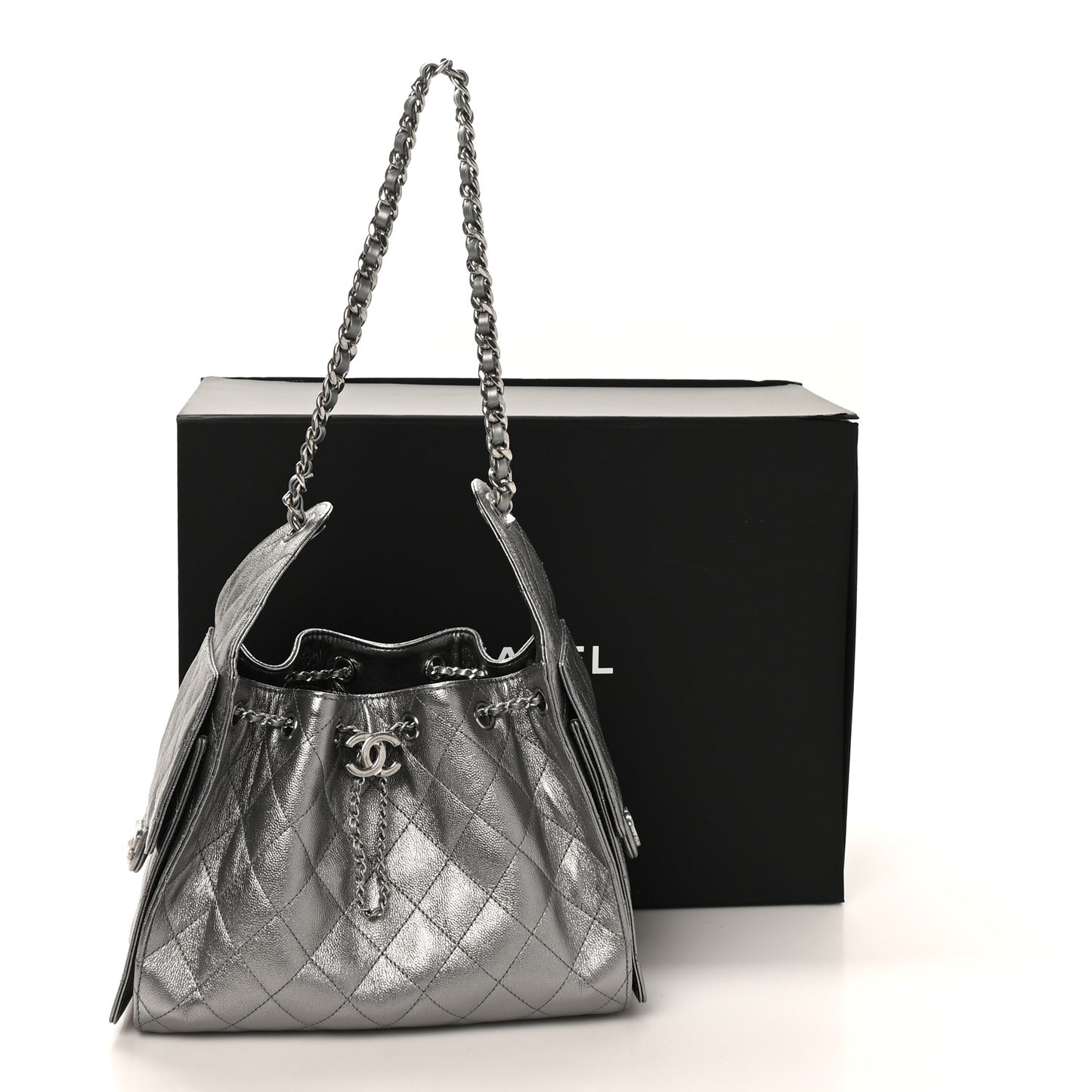 Metallic Caviar Quilted Small Chanel 25 Handbag Anthracite