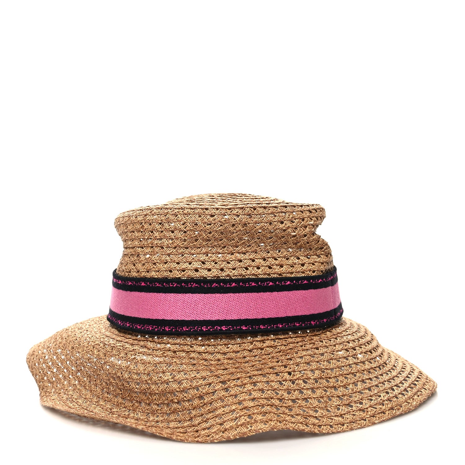 Christian Dior Straw Embroidered D-Bobby Large Brim Hat 56 Natural Fuchsia Black 5 of 7