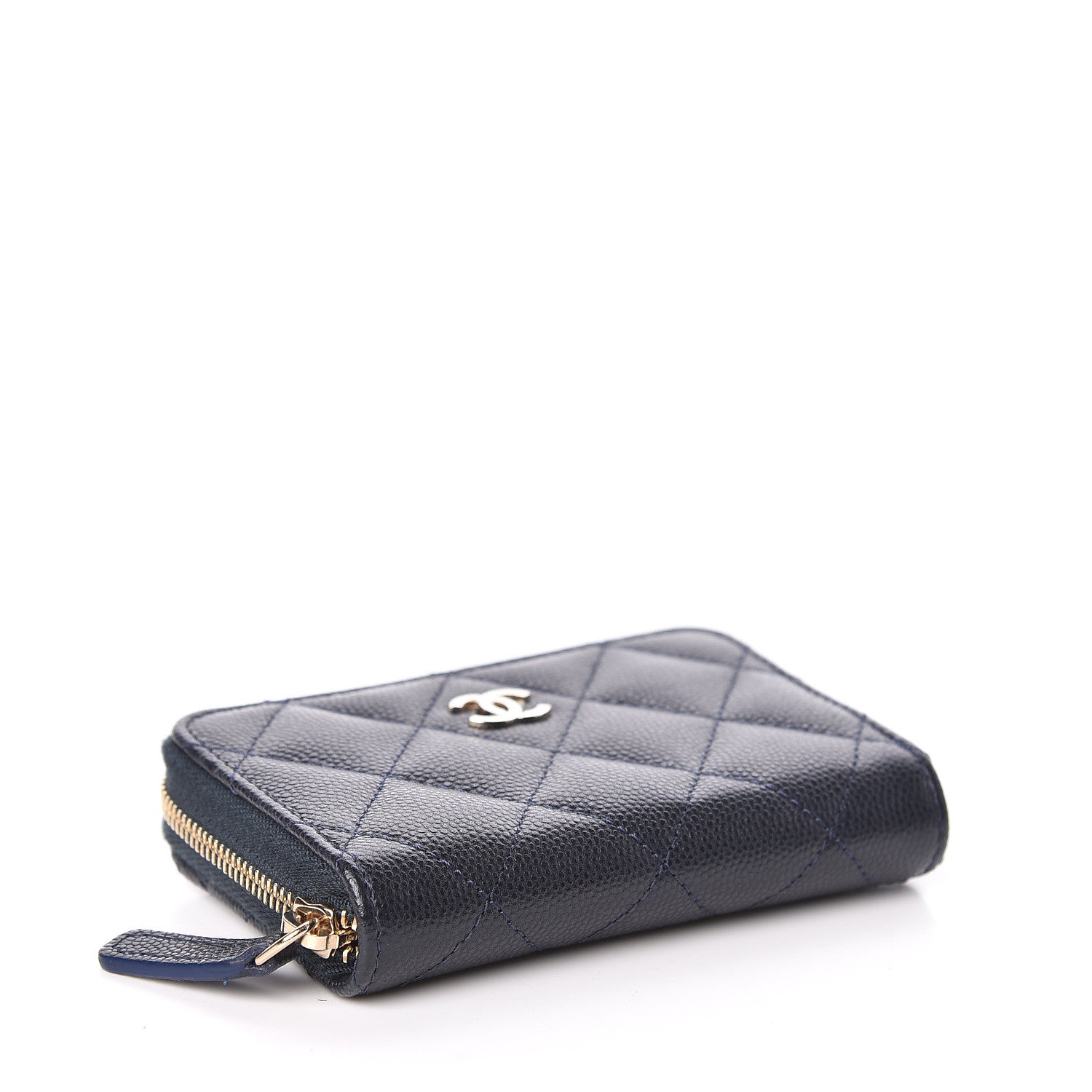 Chanel Caviar Quilted Zip Coin Purse Navy Blue 4 of 8