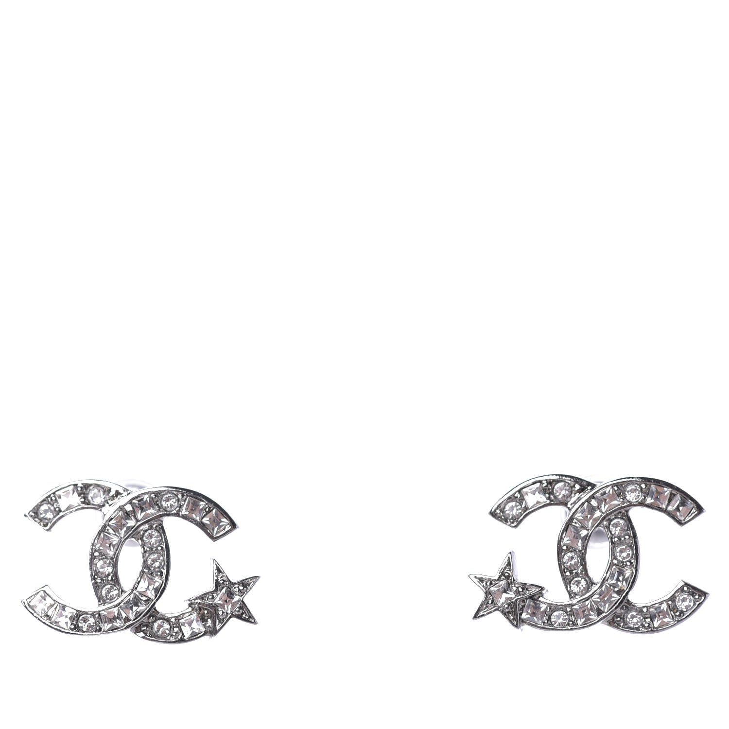 Chanel Crystal CC Starfall Earrings Silver 1 of 4