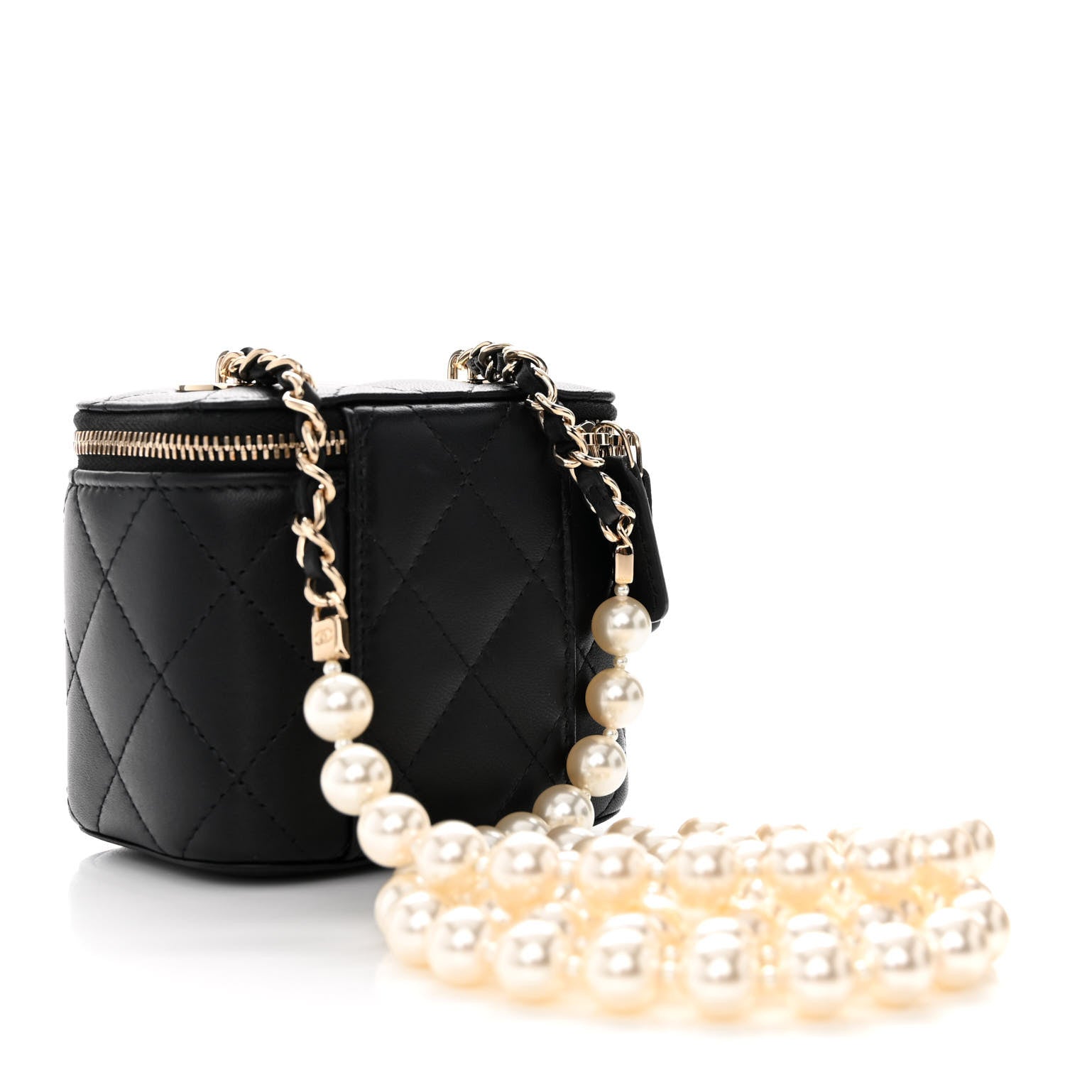 Chanel Lambskin Quilted Mini Vanity Case With Pearl Chain Black 3 of 11
