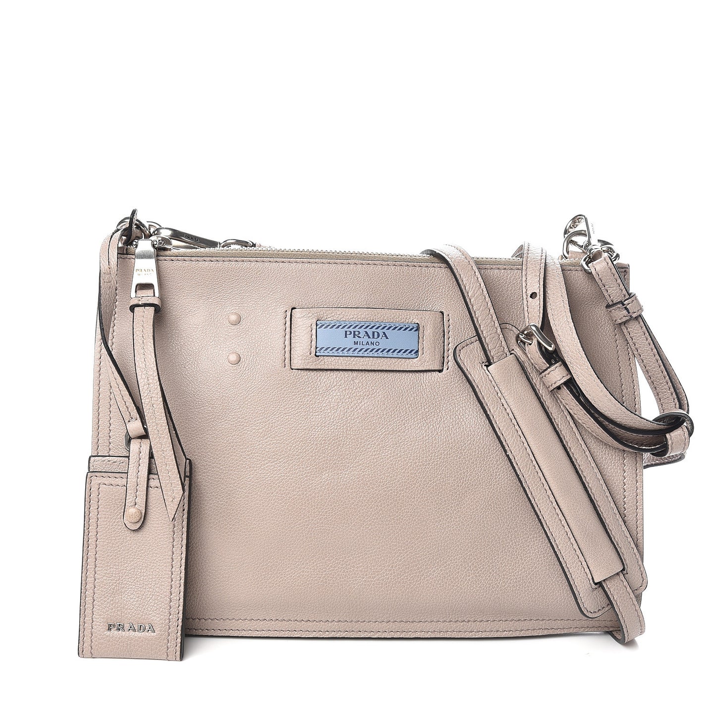 Glace Calf Etiquette Double Zip Crossbody Bag Pomice Astrale