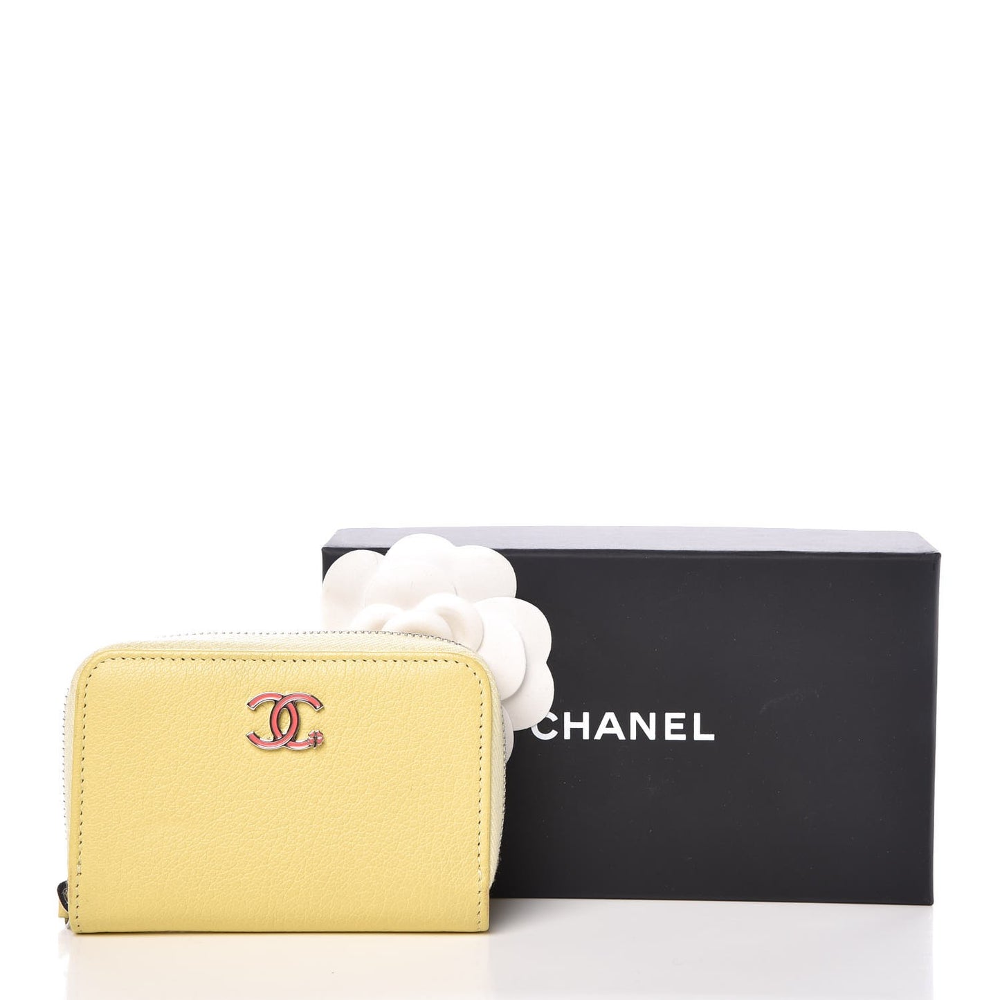 Goatskin CC Clover Zip Coin Purse Yellow