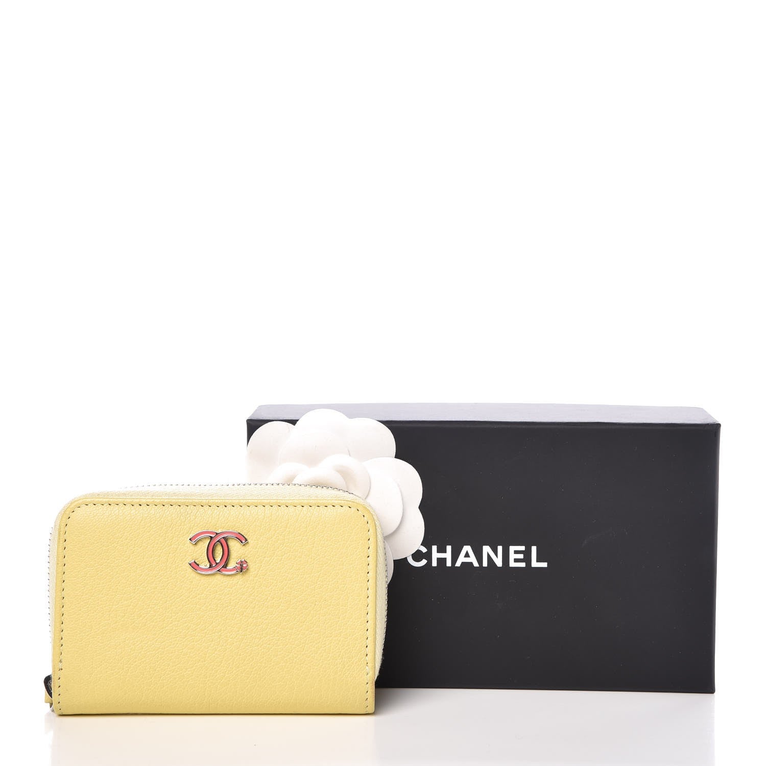 Chanel Goatskin CC Clover Zip Coin Purse Yellow 8 of 8