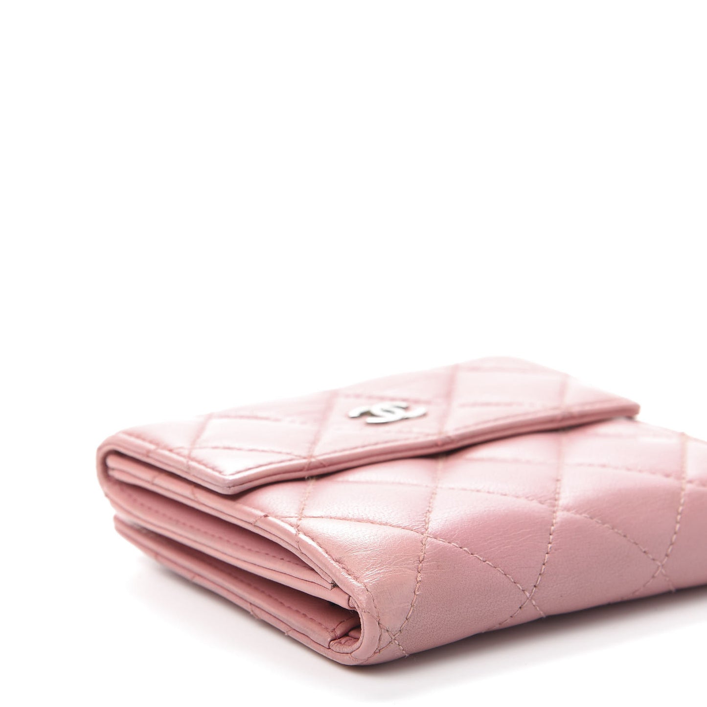 Lambskin Quilted Compact French Flap Wallet Pink