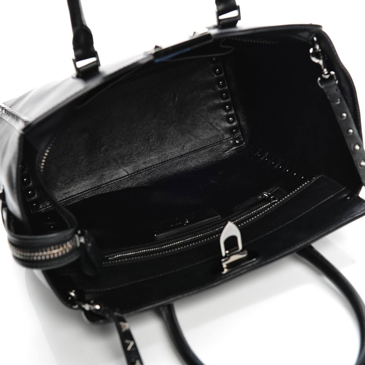Vitello Rockstud Double Handle Tote Black