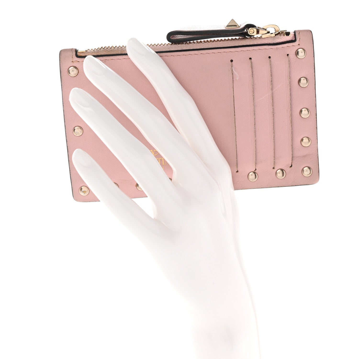 Valentino Garavani Calfskin Rockstud Coin Case Card Holder Water Rose 2 of 9