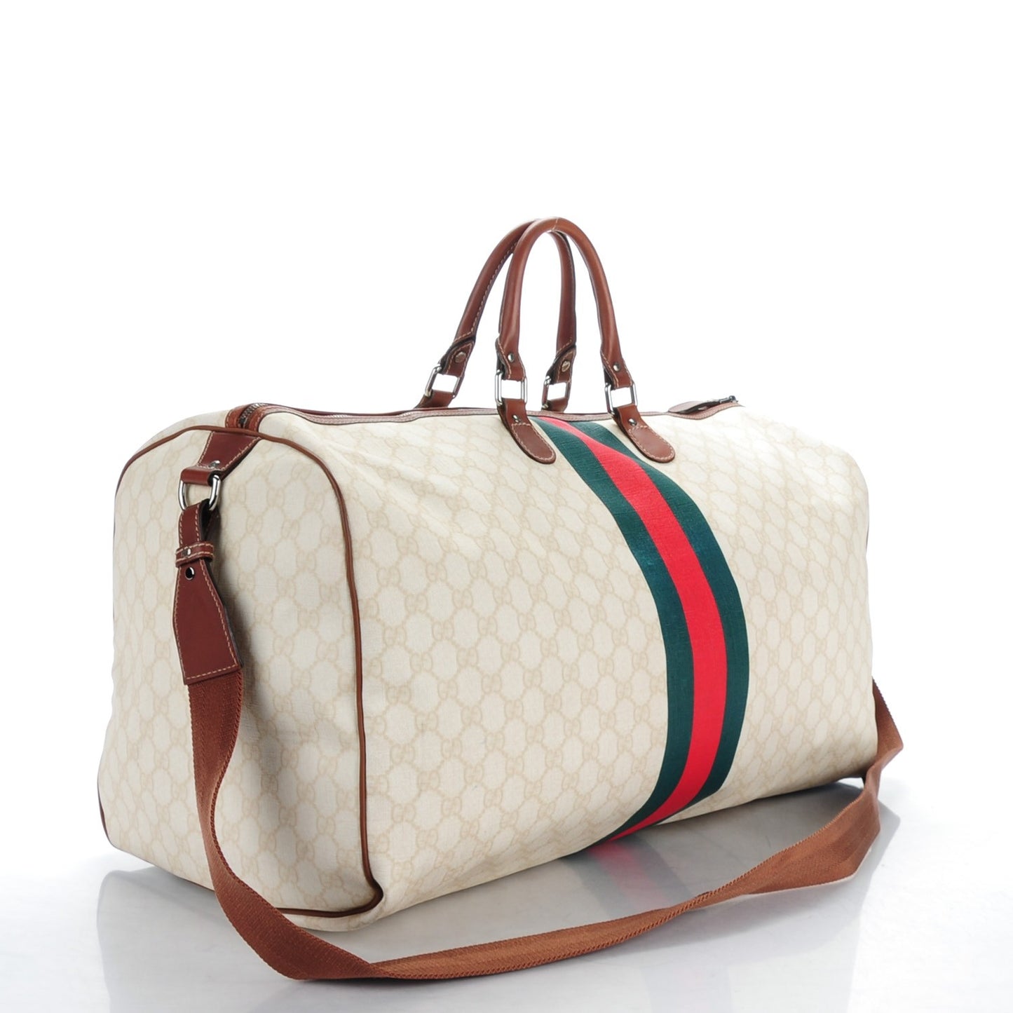 GG Plus Monogram Web Stripe Large Carry On Duffle Tan