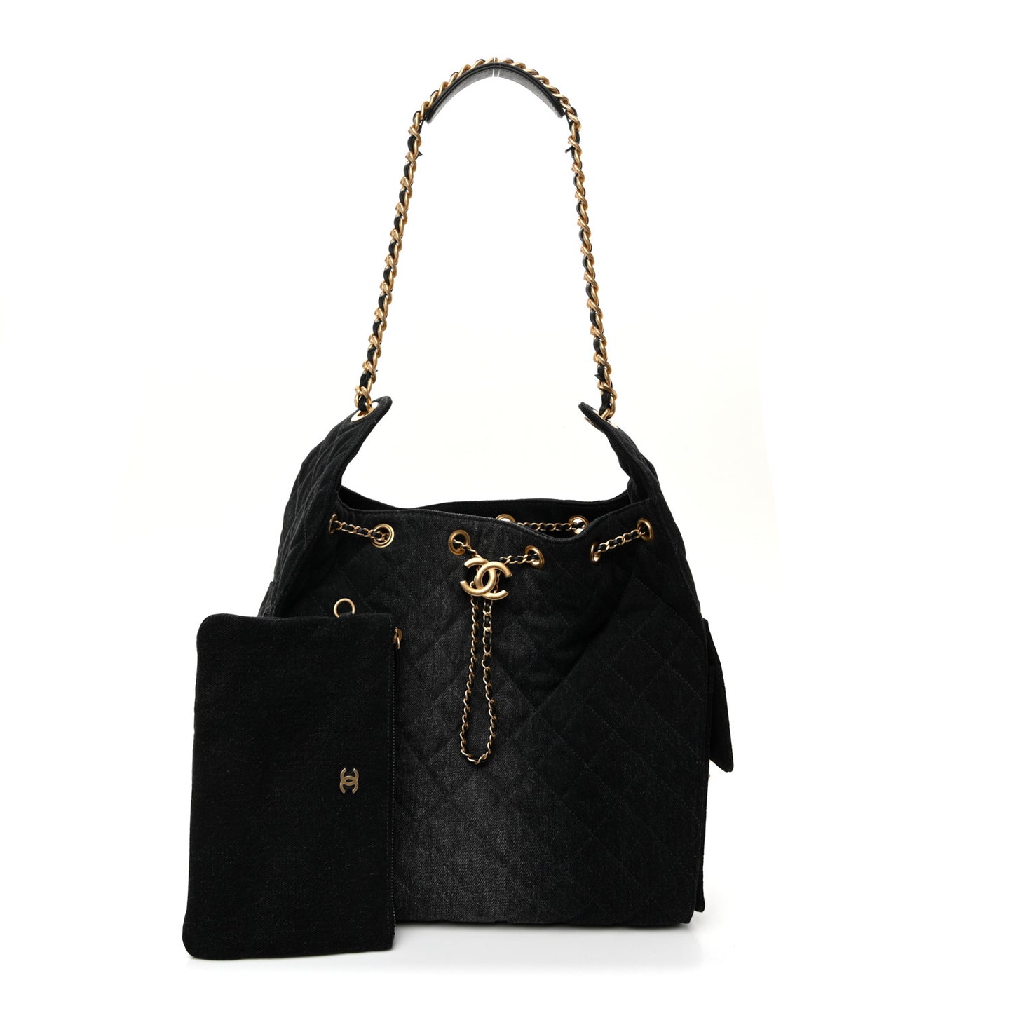 Washed Denim Quilted Medium Chanel 25 Handbag Black