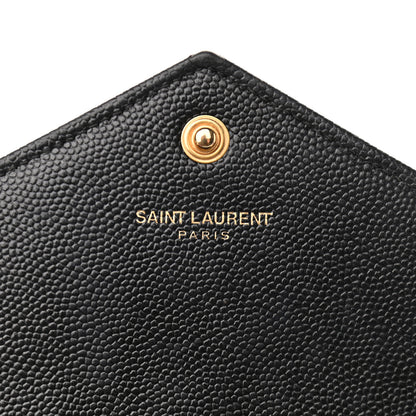 Saint Laurent Grain De Poudre Matelasse Chevron Monogram Envelope Chain Wallet Black 6 of 9