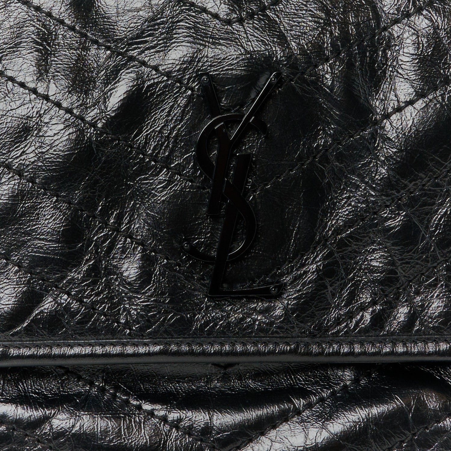 Saint Laurent Crinkled Calfskin Matelasse Monogram Medium Niki Chain Satchel Black 8 of 10