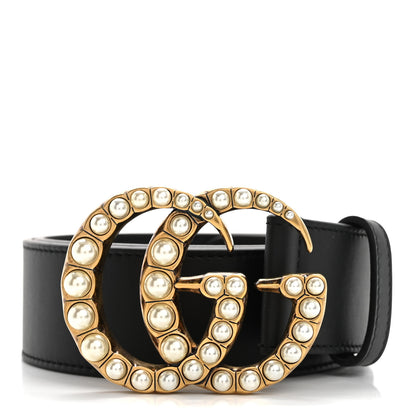 Gucci Moon Calfskin Pearl Double G 40mm Belt 70 28 Black Cream 1 of 6