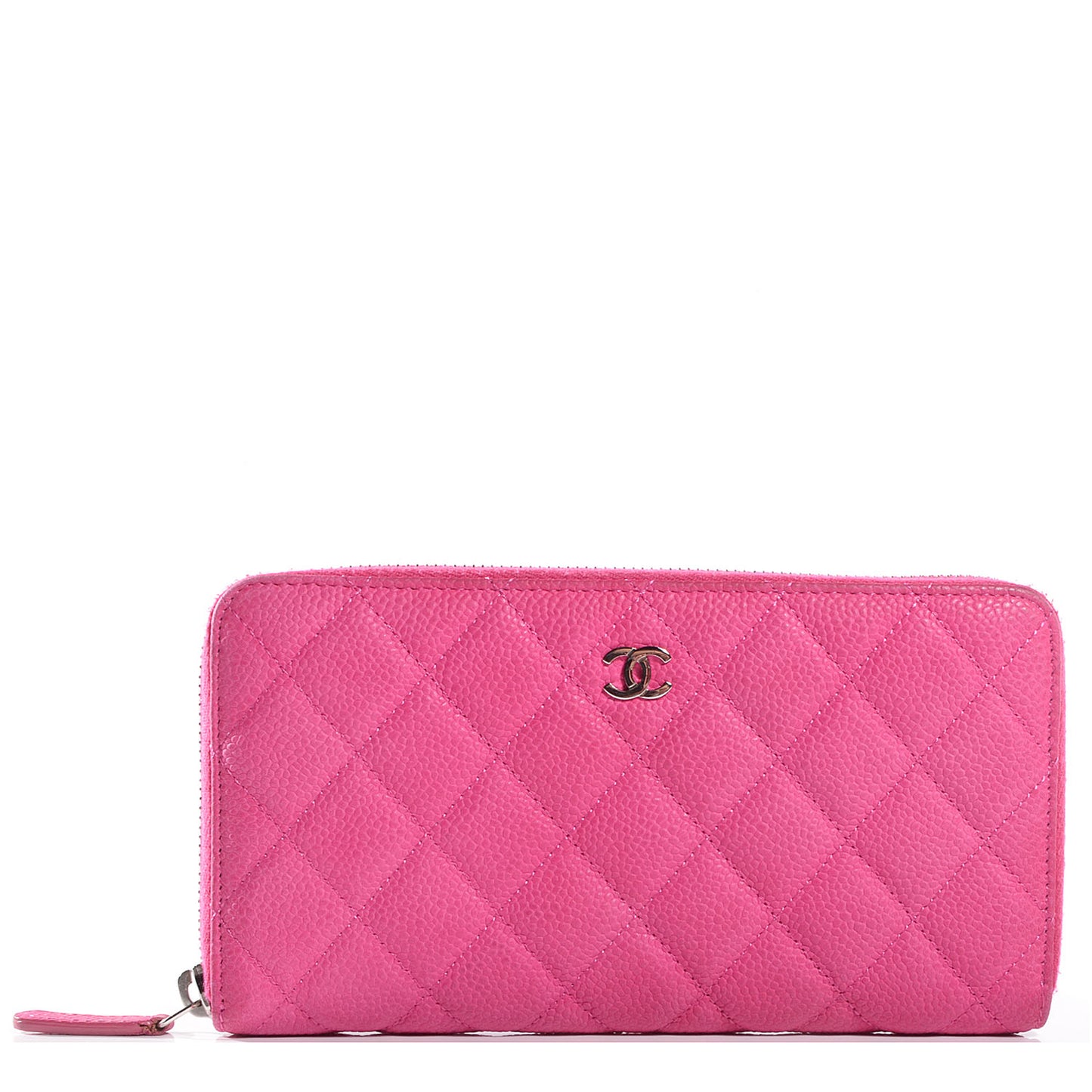 Iridescent Caviar Large Zip Around Wallet Pink