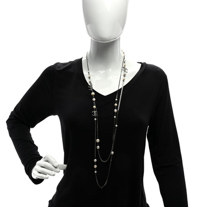 Chanel Pearl Bead CC Long Necklace Silver 2 of 5