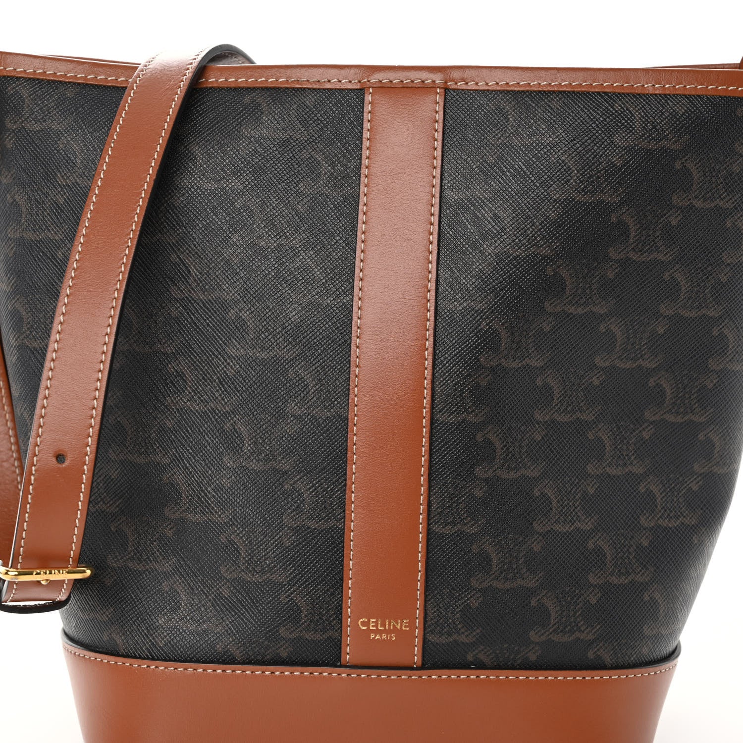 Celine Triomphe Canvas Calfskin Small Bucket Bag Tan 7 of 10