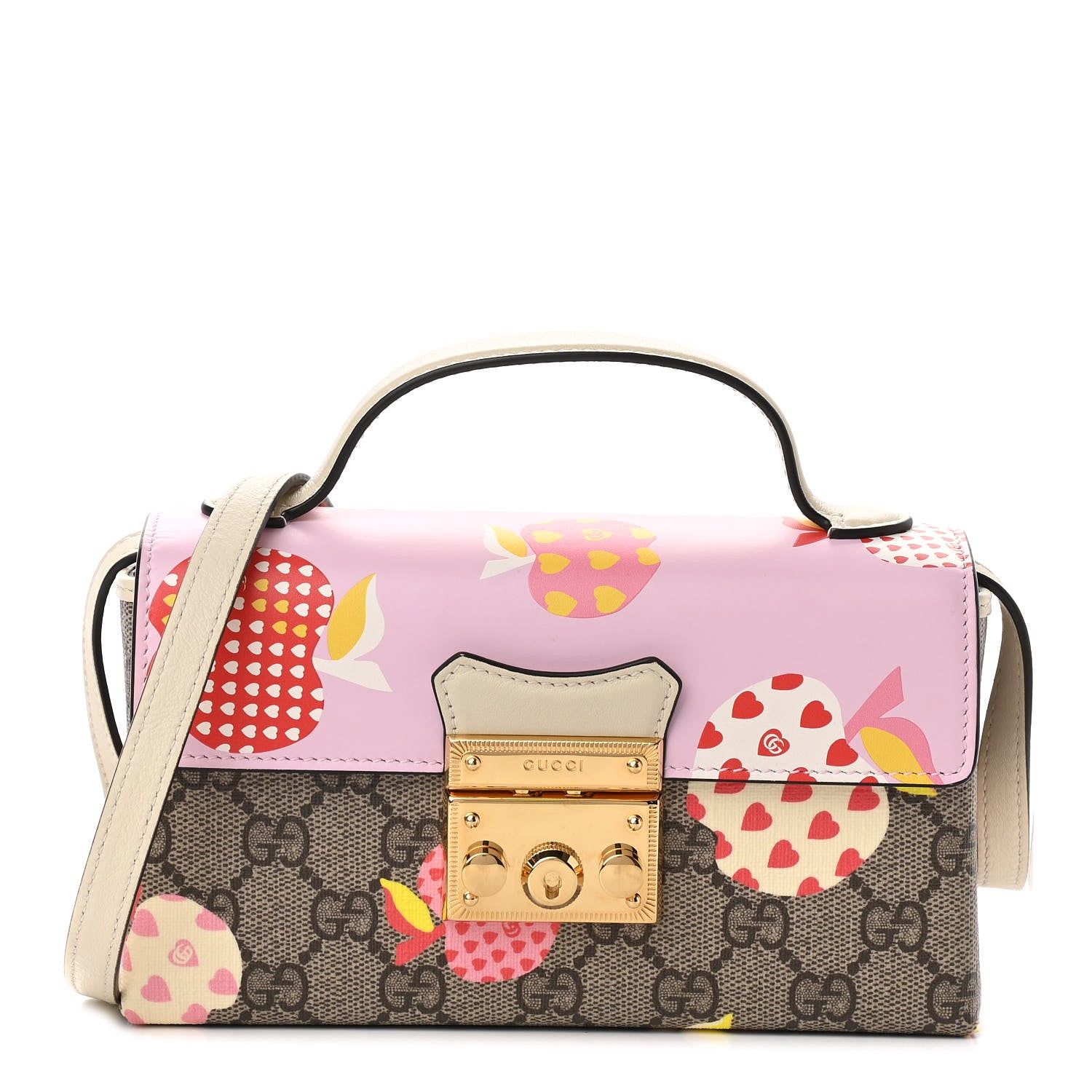Gucci GG Supreme Monogram Les Pommes Mini Padlock Top Handle Shoulder Bag Beige Ebony Multicolor Cotton Candy Pink 1 of 9