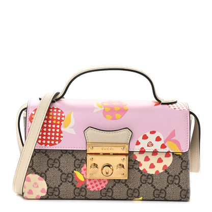 Gucci GG Supreme Monogram Les Pommes Mini Padlock Top Handle Shoulder Bag Beige Ebony Multicolor Cotton Candy Pink 1 of 9