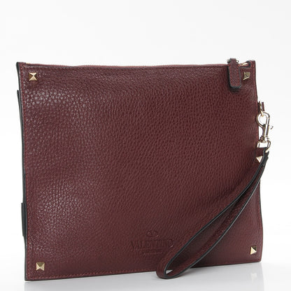 Valentino Garavani Pebbled Calfskin Rockstud Triple Zip Wristlet Pouch Burgundy 3 of 8