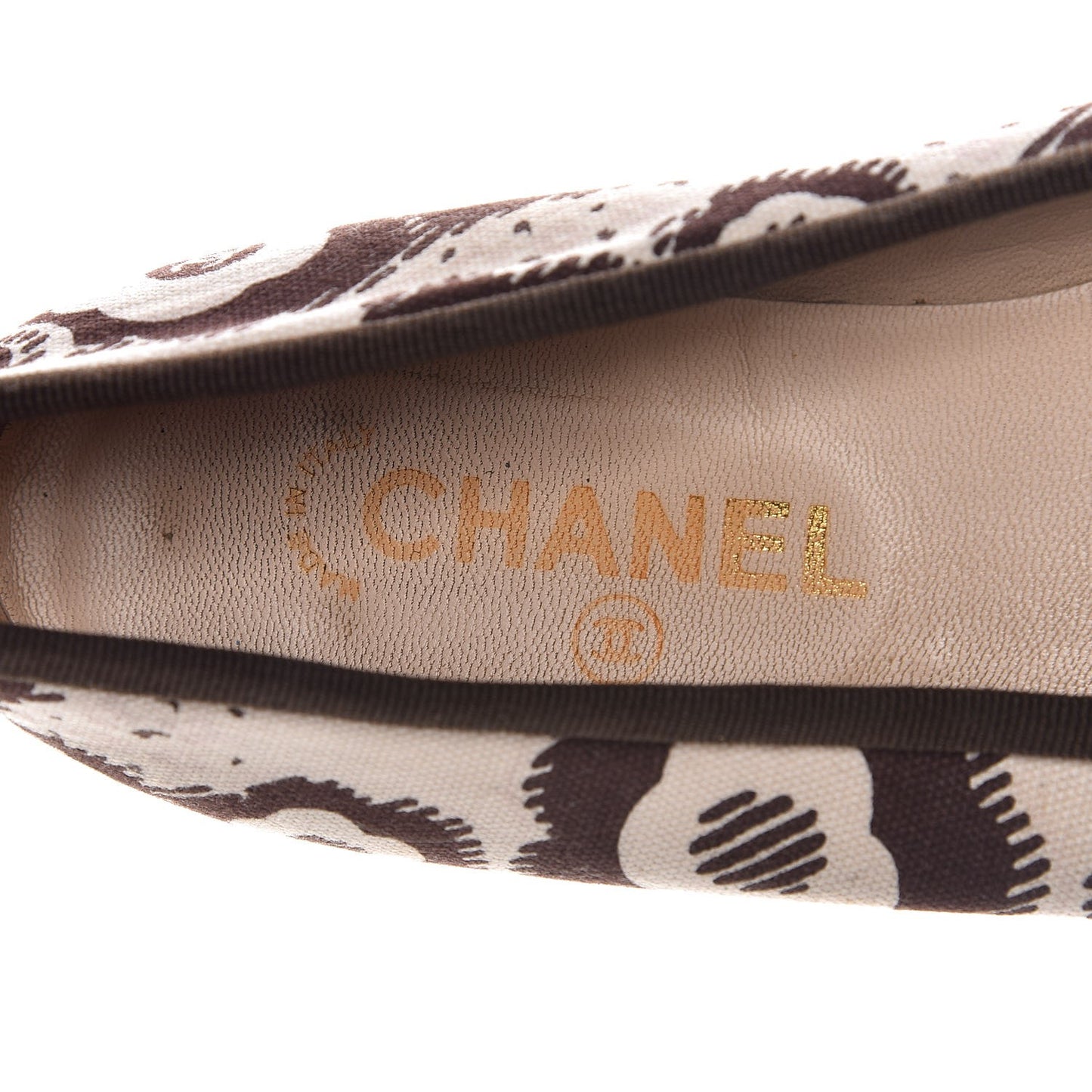 Lambskin Canvas Printed CC Cap Toe Ballerina Flats 39 Brown