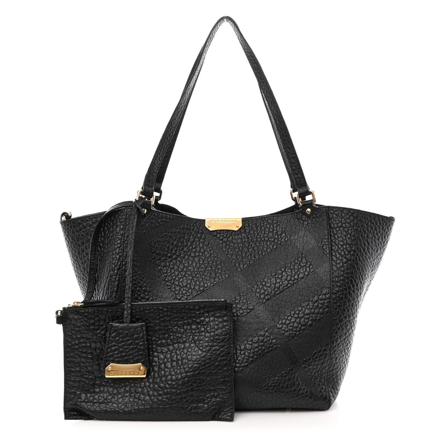 Signature Grain Calfskin Check Embossed Small Canterbury Tote Black
