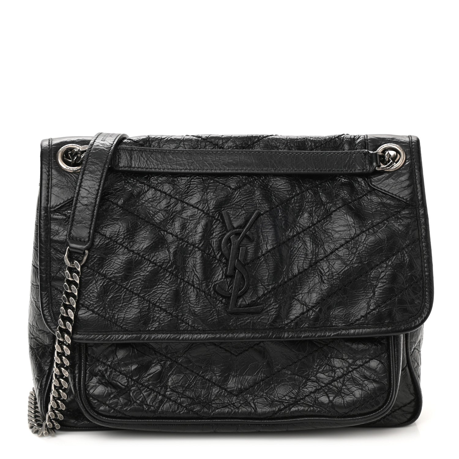 Saint Laurent Crinkled Calfskin Matelasse Monogram Medium Niki Chain Satchel Black 1 of 11