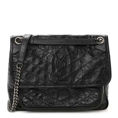 Saint Laurent Crinkled Calfskin Matelasse Monogram Medium Niki Chain Satchel Black 1 of 11