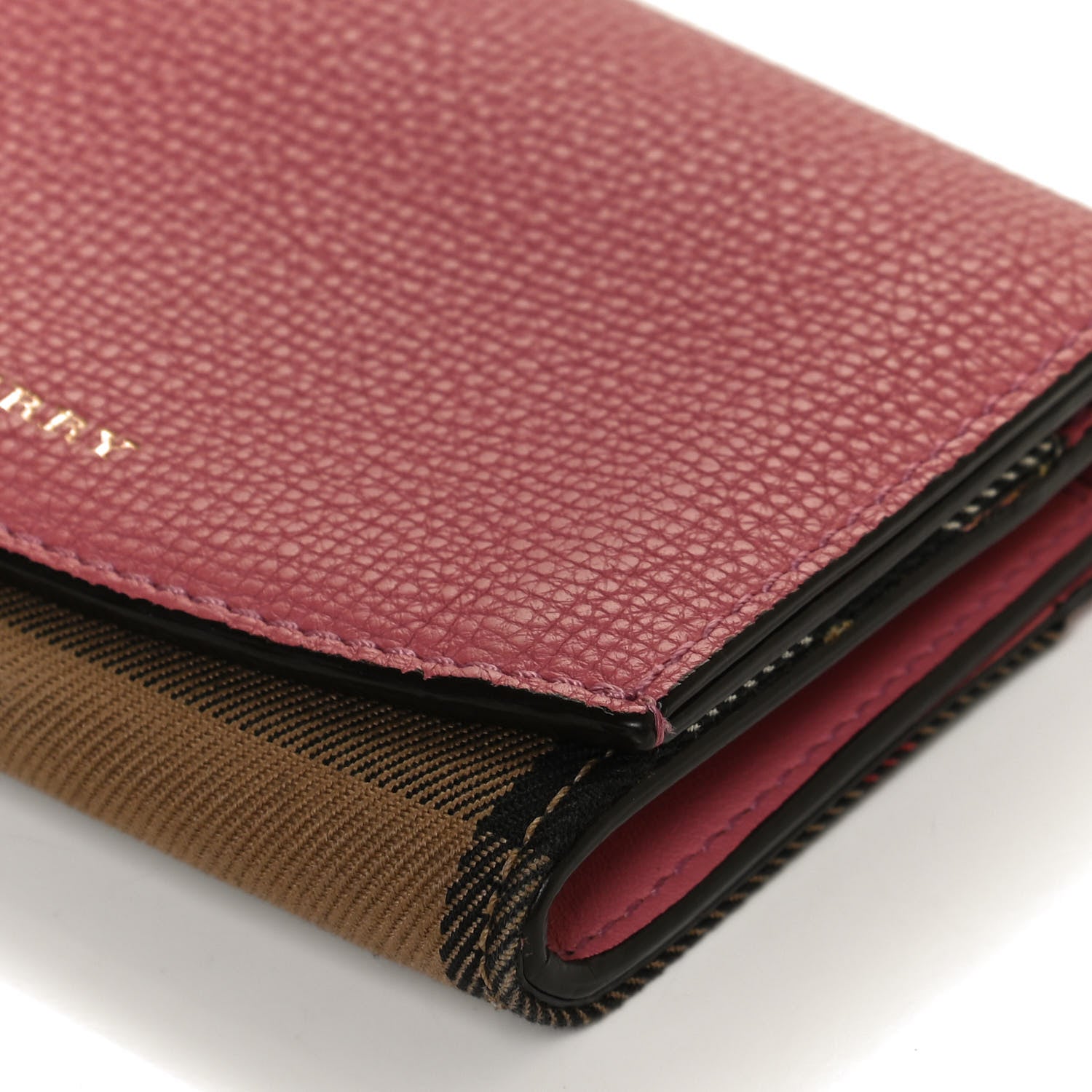 Burberry Grainy Calfskin House Check Wellington Wallet Pink 8 of 10