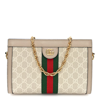 Gucci GG Supreme Monogram Textured Dollar Calfskin Web Small Ophidia Chain Shoulder Bag Beige Mystic White Oatmeal 1 of 10