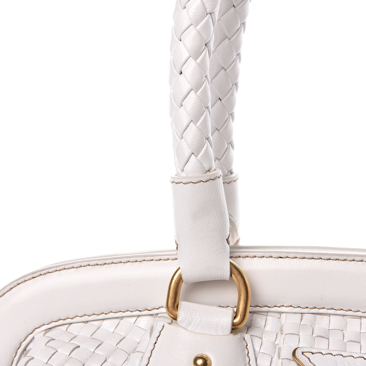 Goatskin Woven Frame Satchel Bianco