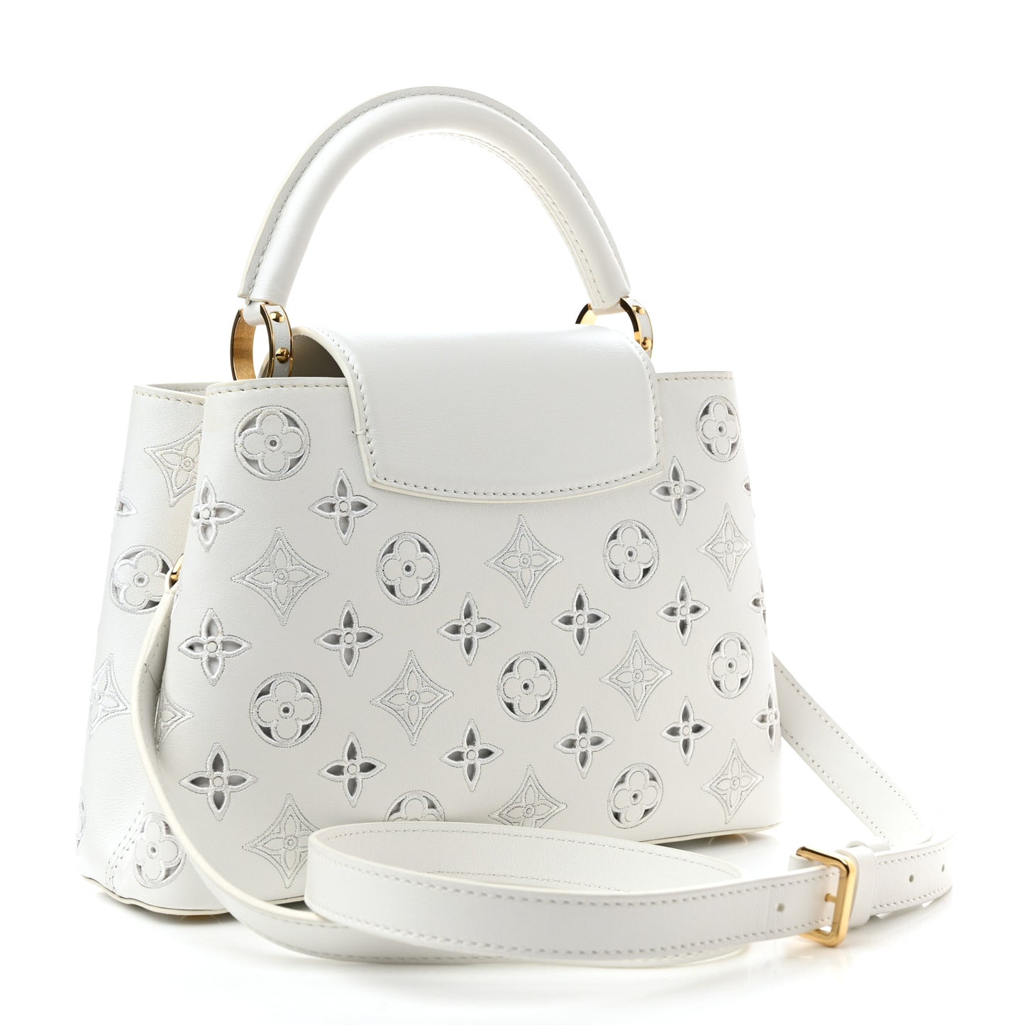Calfskin LV Broderie Capucines BB White