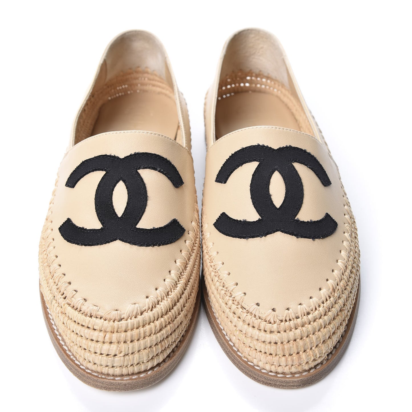 Lambskin Grosgrain CC Espadrilles 38 Beige Black