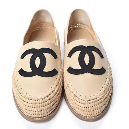 Chanel Lambskin Grosgrain CC Espadrilles 38 Beige Black 2 of 11
