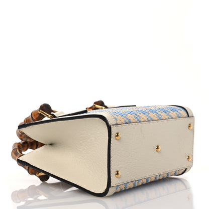 Gucci Raffia Textured Dollar Calfskin Web Houndstooth Mini Diana Tote Bag Light Blue Natural Deep Orange 4 of 15