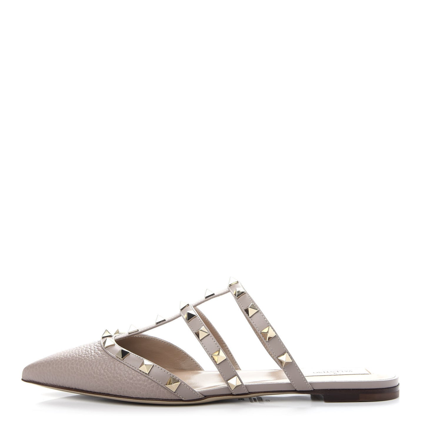 Pebbled Calfskin Rockstud Flat Cage Mules 38 Poudre