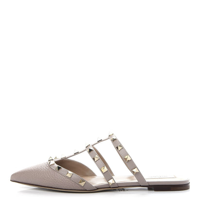 Valentino Garavani Pebbled Calfskin Rockstud Flat Cage Mules 38 Poudre 1 of 10