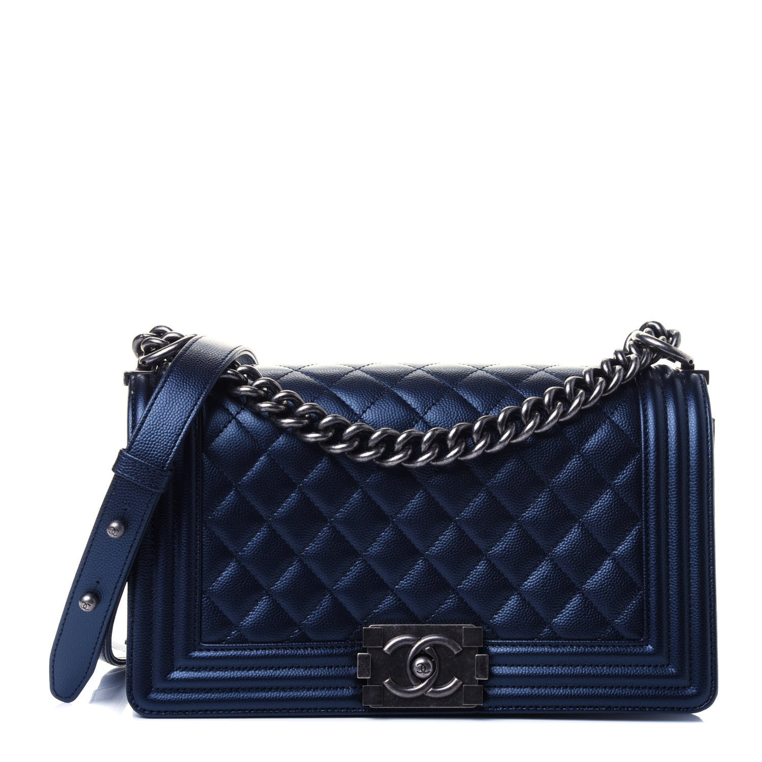 Chanel Metallic Caviar Quilted Medium Boy Flap Navy 1 of 4