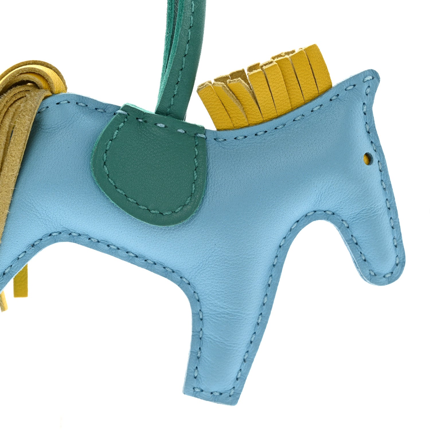 Hermes Milo Lambskin Grigri Rodeo Horse Bag Charm PM Bleu Celeste Lime Malachite 3 of 5