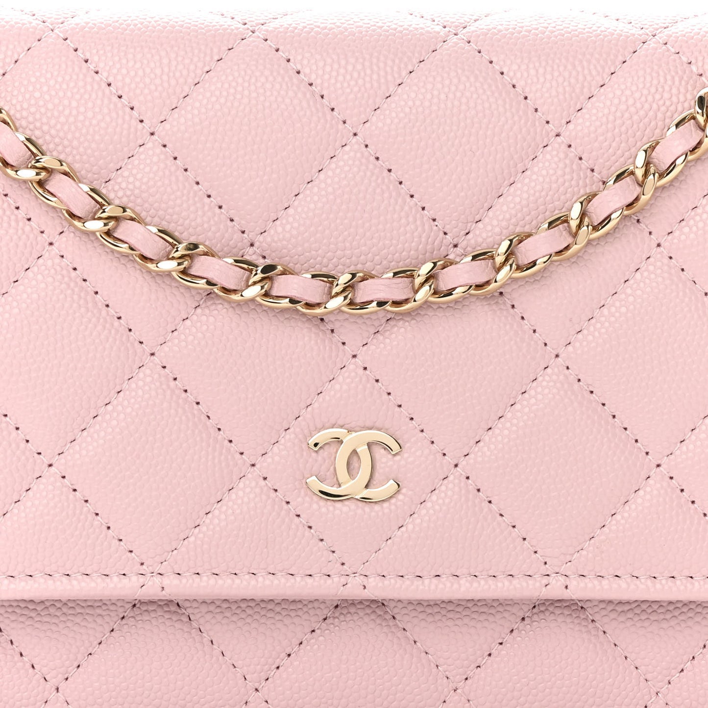 Caviar Quilted Wallet on Chain WOC Light Pink