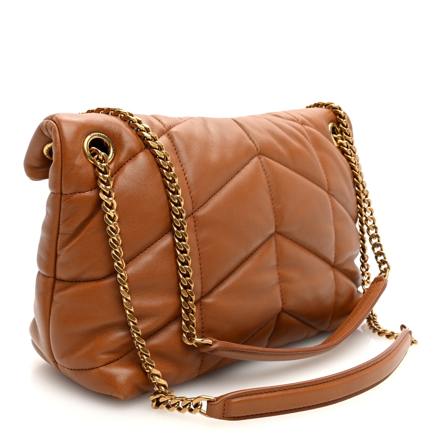 Lambskin Quilted Small Loulou Puffer Monogram Chain Satchel Dark Honey
