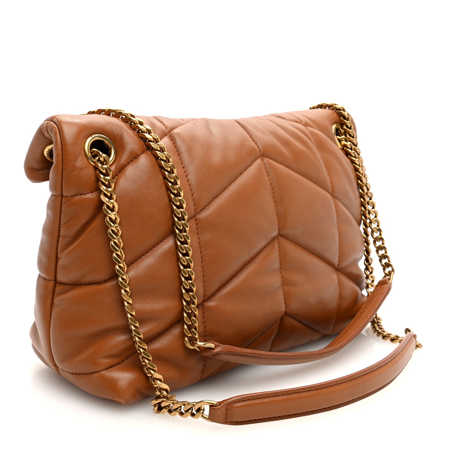 Saint Laurent Lambskin Quilted Small Loulou Puffer Monogram Chain Satchel Dark Honey 3 of 9