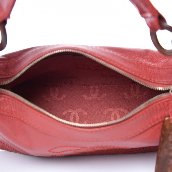 Chanel Caviar CC Wood Chain Hobo Red 6 of 12