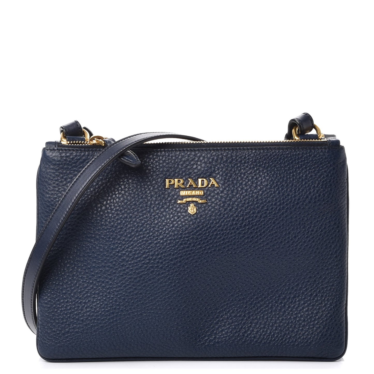 Vitello Daino Double Zip Crossbody Bag Baltico