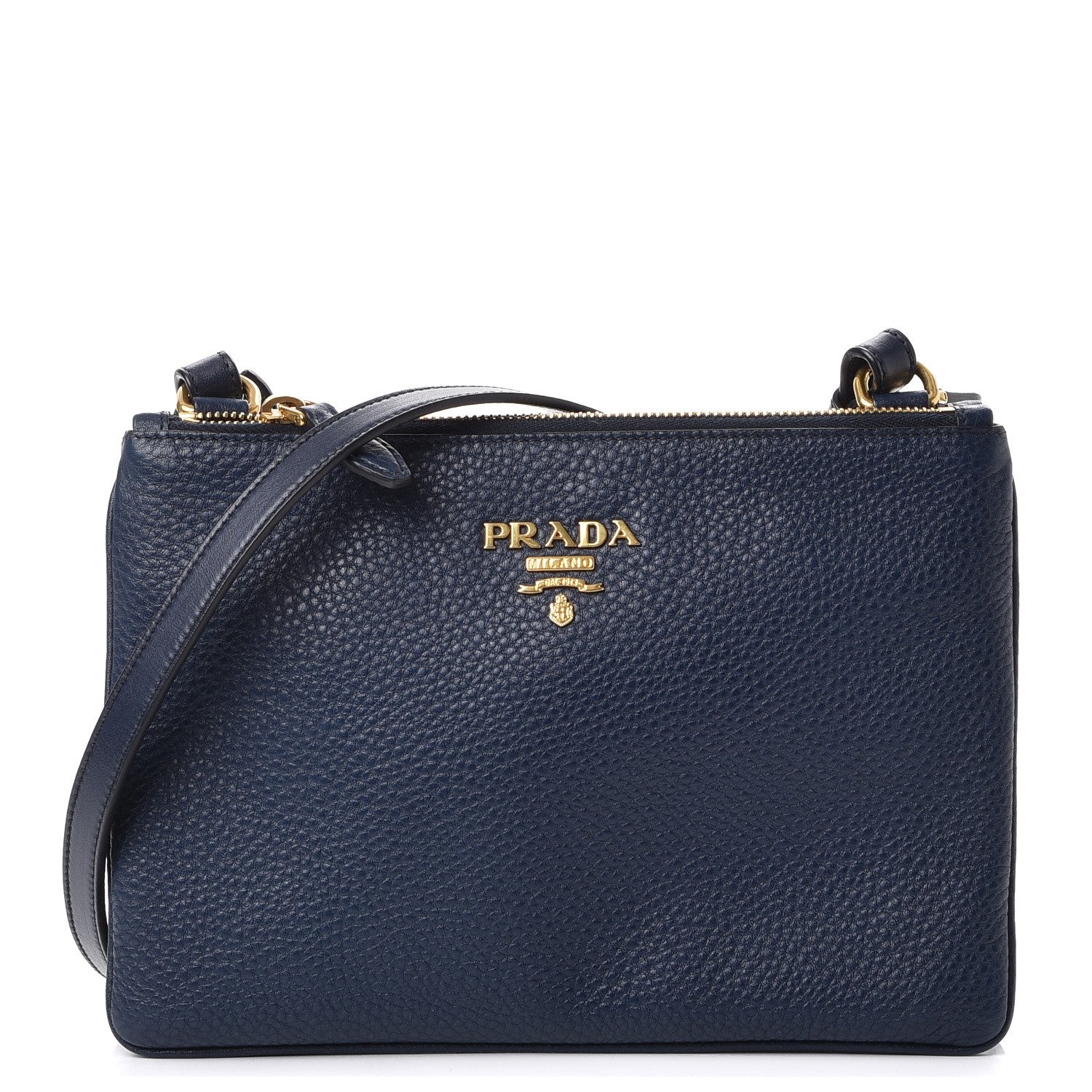 Prada Vitello Daino Double Zip Crossbody Bag Baltico 1 of 9