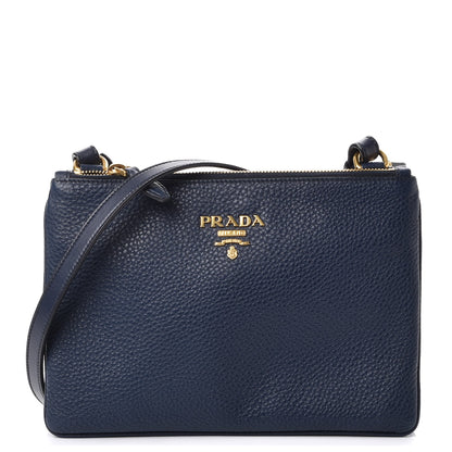 Prada Vitello Daino Double Zip Crossbody Bag Baltico 1 of 9