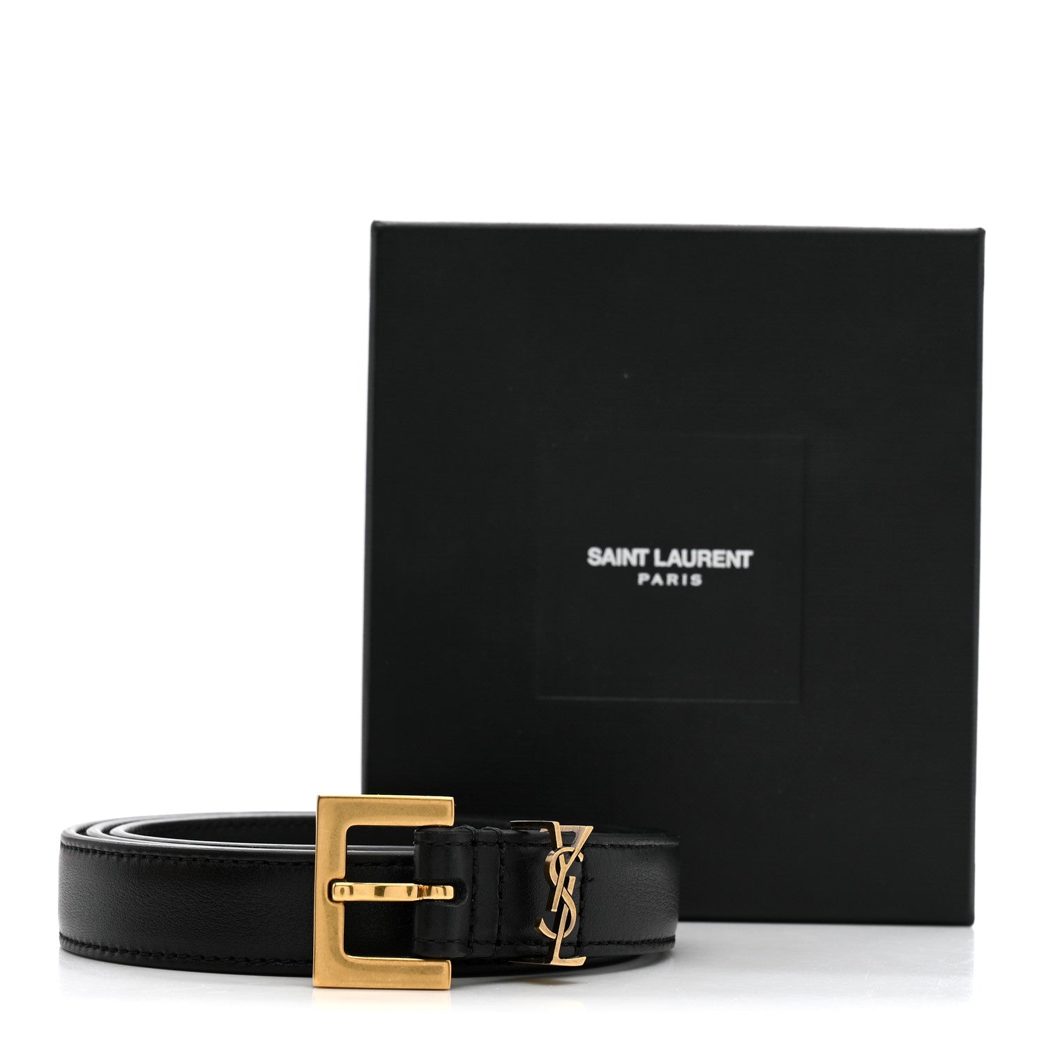 Saint Laurent Smooth Calfskin Monogram Square Buckle Belt 85 34 Black 7 of 7