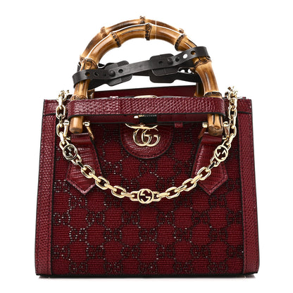 Gucci Moire Fabric Calfskin Rhinestone Monogram Monochrome Lizard Embossed Mini Diana Tote Bag Red 1 of 10