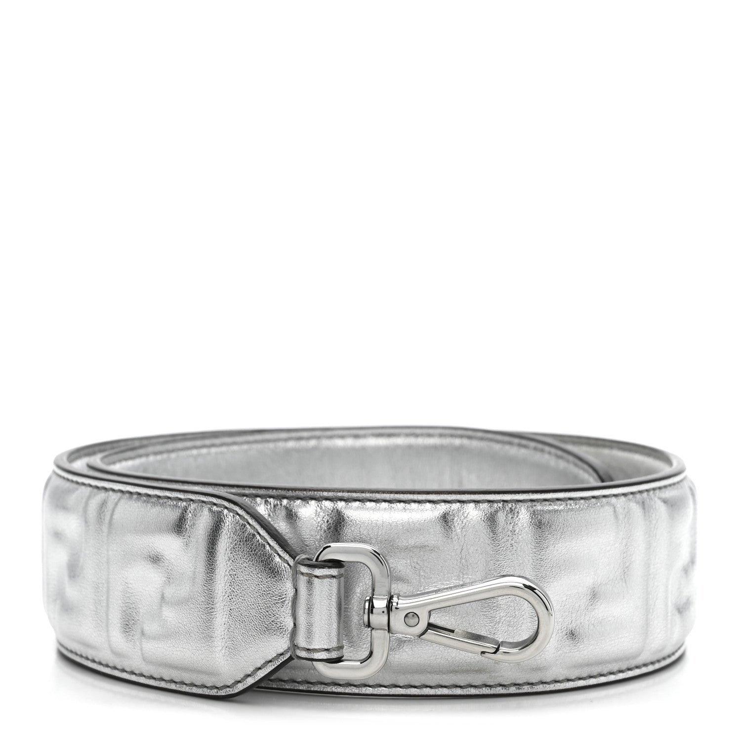 Fendi Vitello Catalan Mirror FF 1974 Embossed Strap You Argento 1 of 4