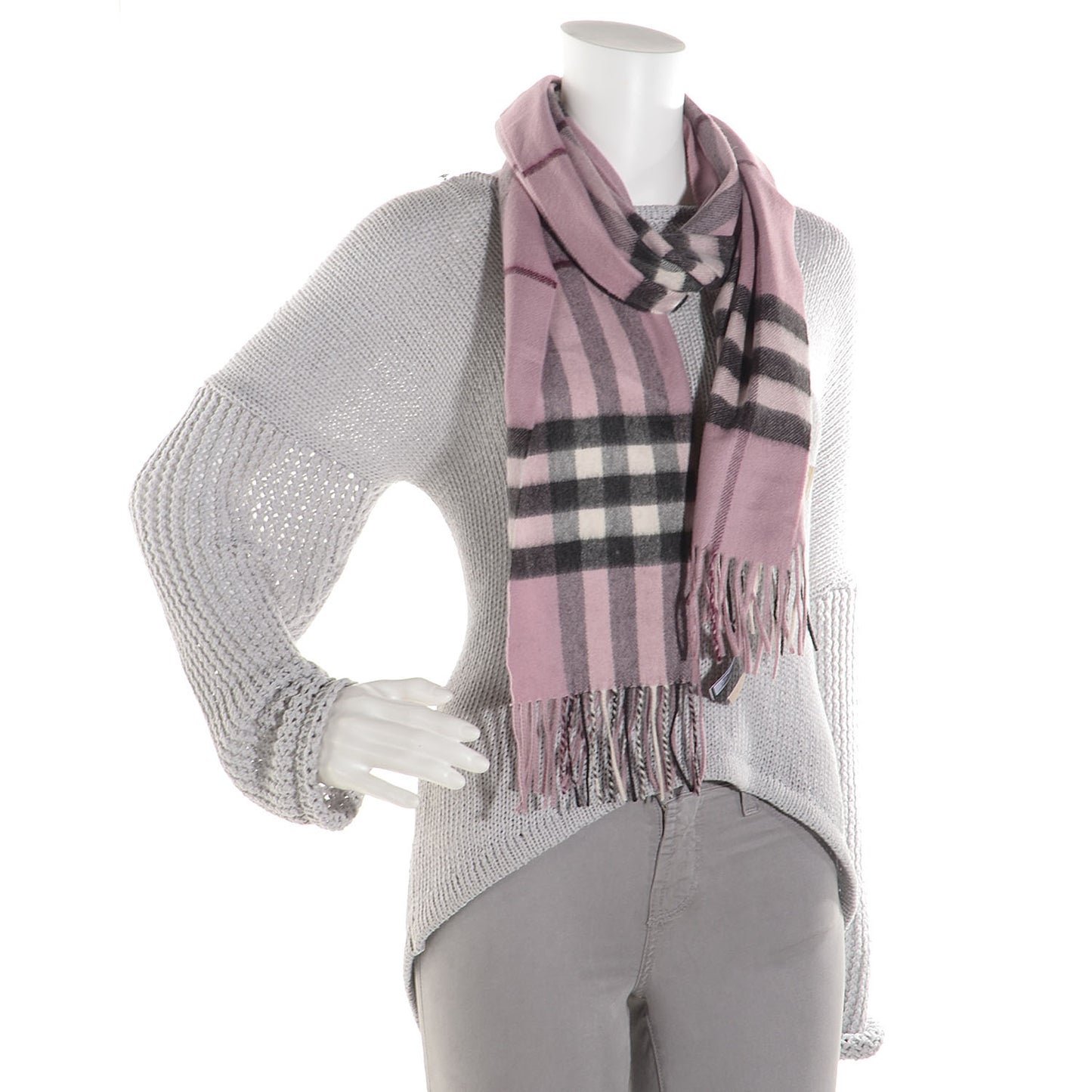 Cashmere Giant Check Scarf Pink Heather