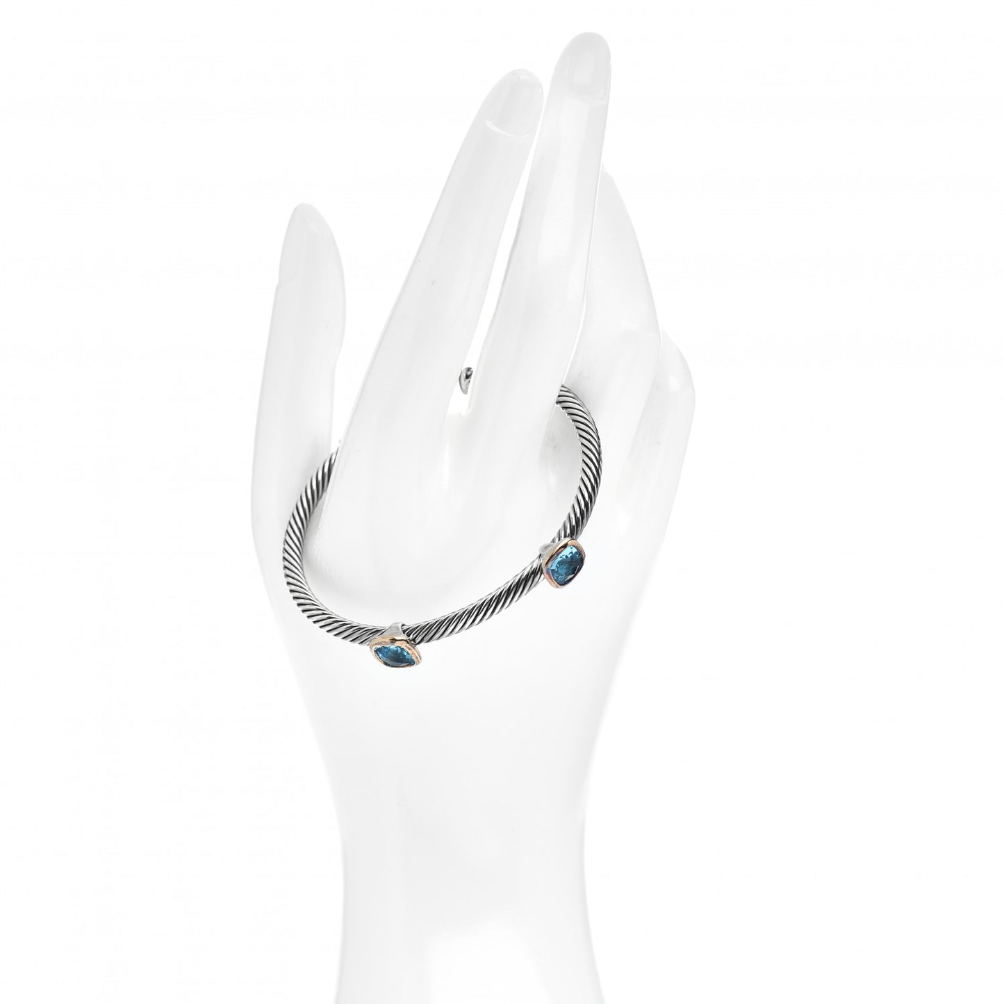 Sterling Silver 18K Yellow Gold Blue Topaz 4mm Noblesse Double Station Cable Bracelet
