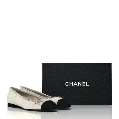 Chanel Suede Calfskin Grosgrain Crystal Star Ballerina Flats 38.5 Gray Black 9 of 9